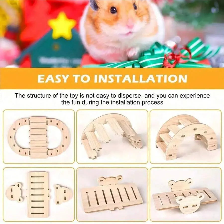 Exciting Wooden Hamster Toy House and Swing Set - Perfect for Dwarf Hamsters, Sandhamsters & Mice! Interactive Playtime Fun!