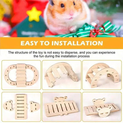 Exciting Wooden Hamster Toy House and Swing Set - Perfect for Dwarf Hamsters, Sandhamsters & Mice! Interactive Playtime Fun!