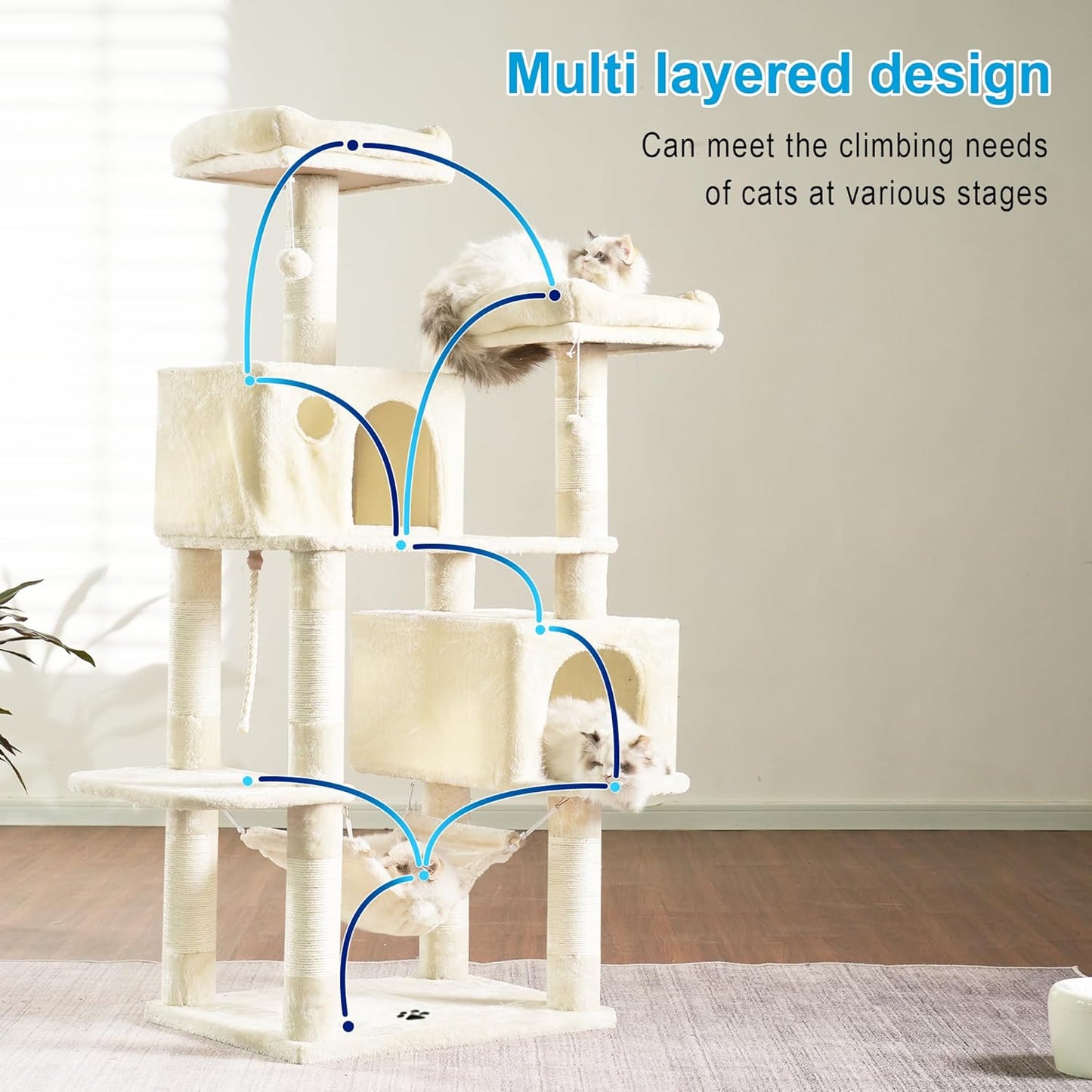 Scratch‑Resistant Cat Tree Condo 🐾✨ Multi‑Level Tower with Hammock for Large Cats