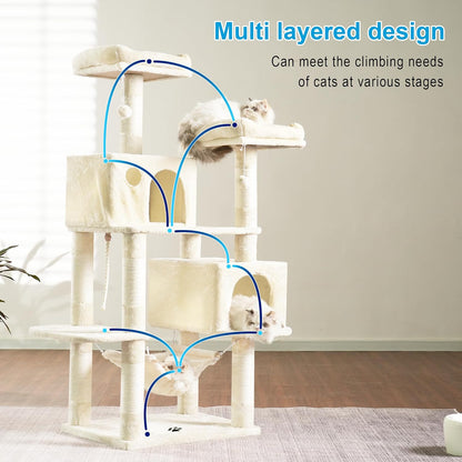 Scratch‑Resistant Cat Tree Condo 🐾✨ Multi‑Level Tower with Hammock for Large Cats