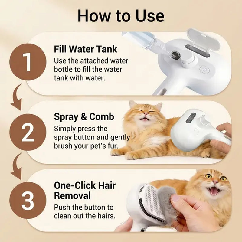 CATMUSE 3-in-1 Self-Cleaning Steam Deshedding Brush - Ultimate Grooming & Massage Tool for Cats & Dogs of All Coat Types