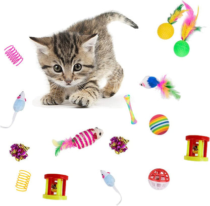Ultimate 32-Piece Interactive Cat Toys Set - Foldable Rainbow Tunnel, Feather Teasers, Crinkle Balls & More for Hours of Fun!