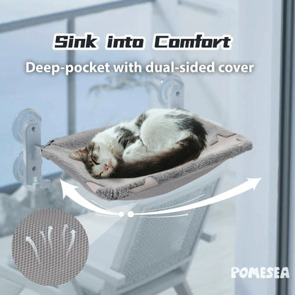 POMESEA Glow-in-the-Dark Cat Window Perch - Foldable Sunbathing Hammock with Hook Design for Large Cats