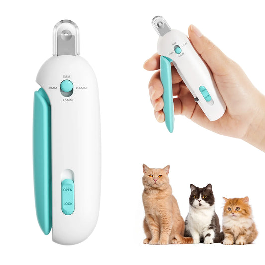 Potaroma Premium Adjustable Cat Nail Clipper with Integrated Nail File - Anti-Splash Grooming Tool for Kittens (Blue)