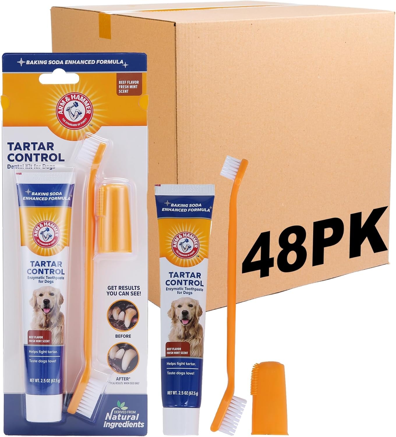 Tartar Control Dog Dental Care Kit - Banana Mint Toothpaste with Baking Soda, Double-Sided Toothbrush & Finger Brush - 3-Piece Set, 2.5 Oz