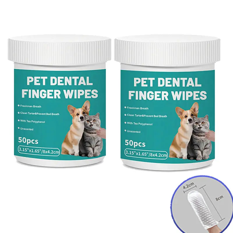 Happy Pup Life Pet Dental Wipes - 50-Count No-Rinse Finger Toothbrush Set for Dogs & Cats - Easy, Gentle Cleaning & Grooming Kit for Healthy Teeth & Ears - Perfect Travel Size