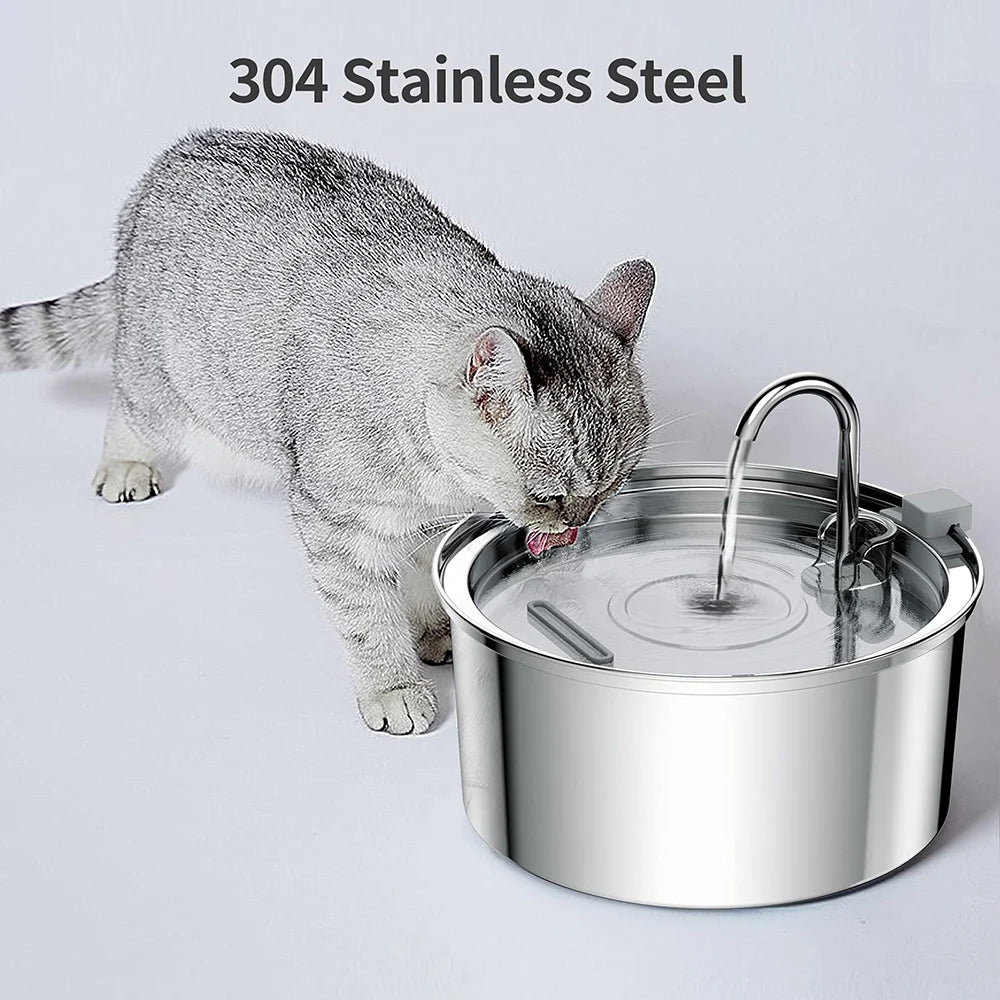 Automatic Stainless Steel Pet Water Fountain – USB Quiet Filtered Drinking Bowl