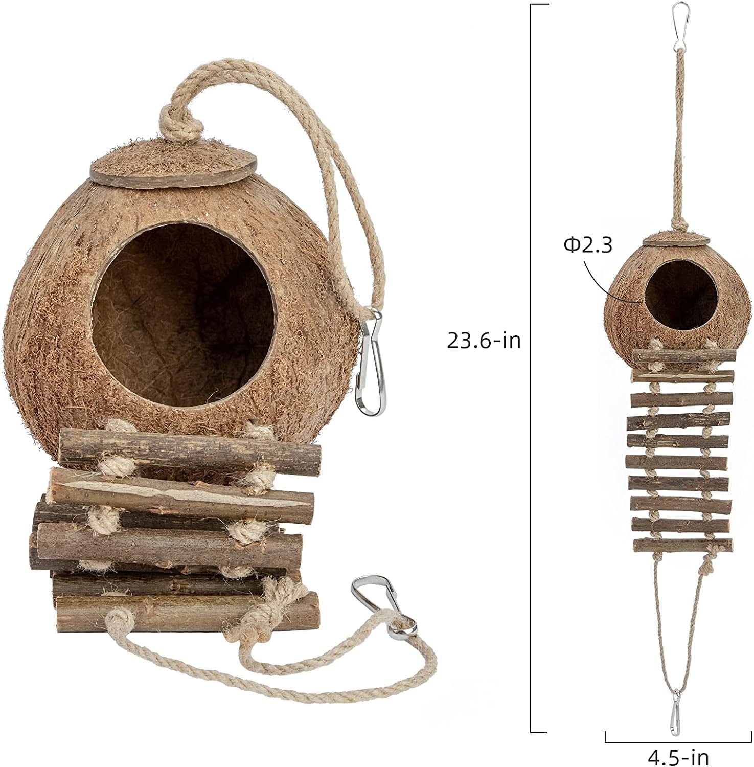 Natural Coconut Hideaway with Ladder - Perfect Toy for Birds and Small Animals!
