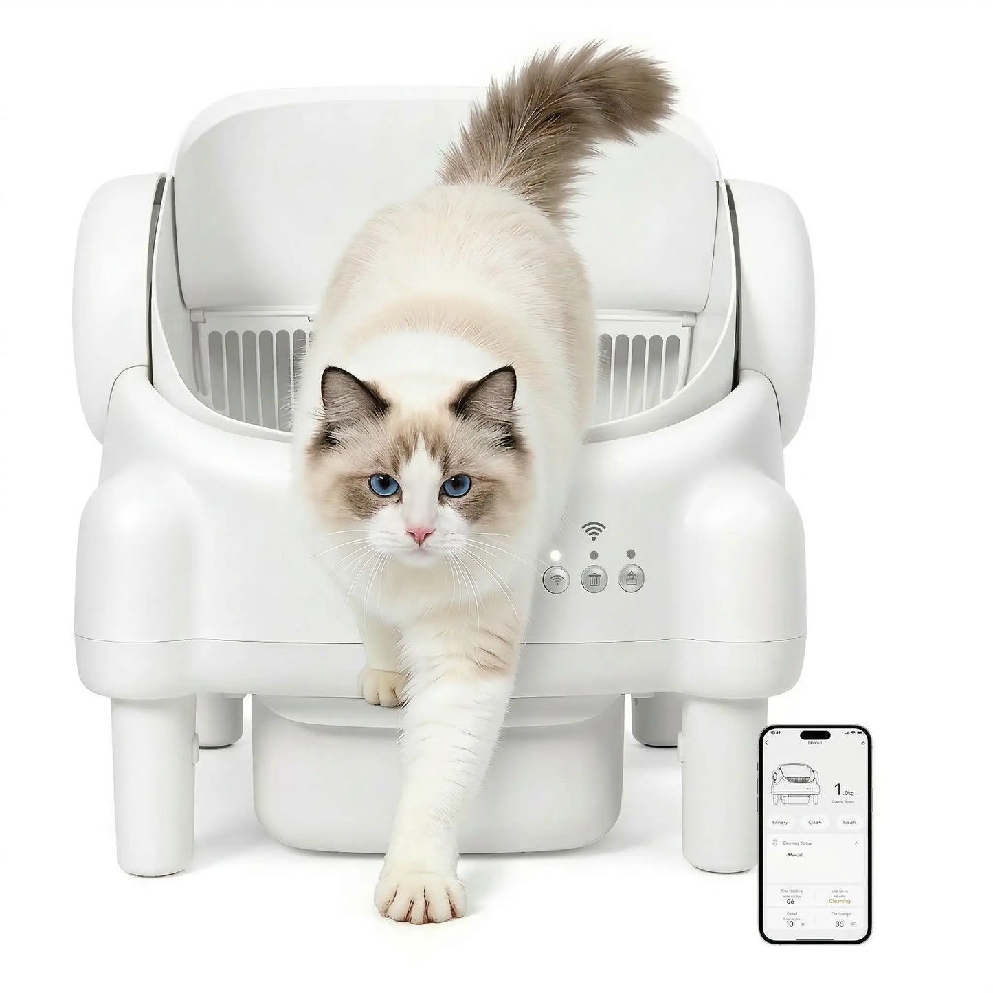 Smart Automatic Self-Cleaning Litter Box for Multiple Cats - Large Capacity with App Control & Odor Control - Includes 2 Roll Liners