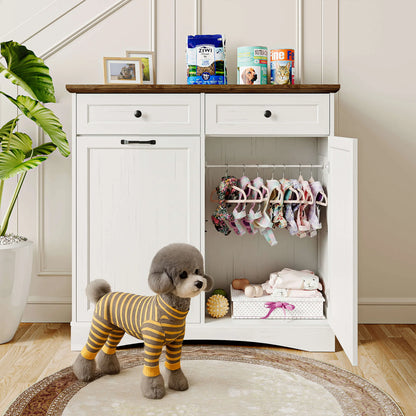 Elevate Mealtime with the Summervibes Engineered Wood Pet Feeding Station - Stylish Cabinet with Dual Tiltable Doors & 4 Bowls for Instant Access
