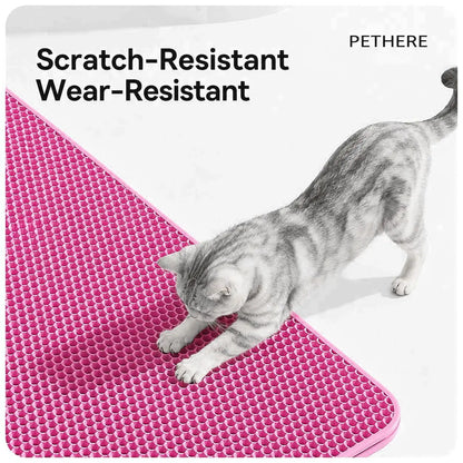 Large Pink Cat Litter Mat - Waterproof Double Layer Honeycomb Design for Effective Litter Trapping, Non-Slip, 35x24 Inches, Perfect for Cat Supplies