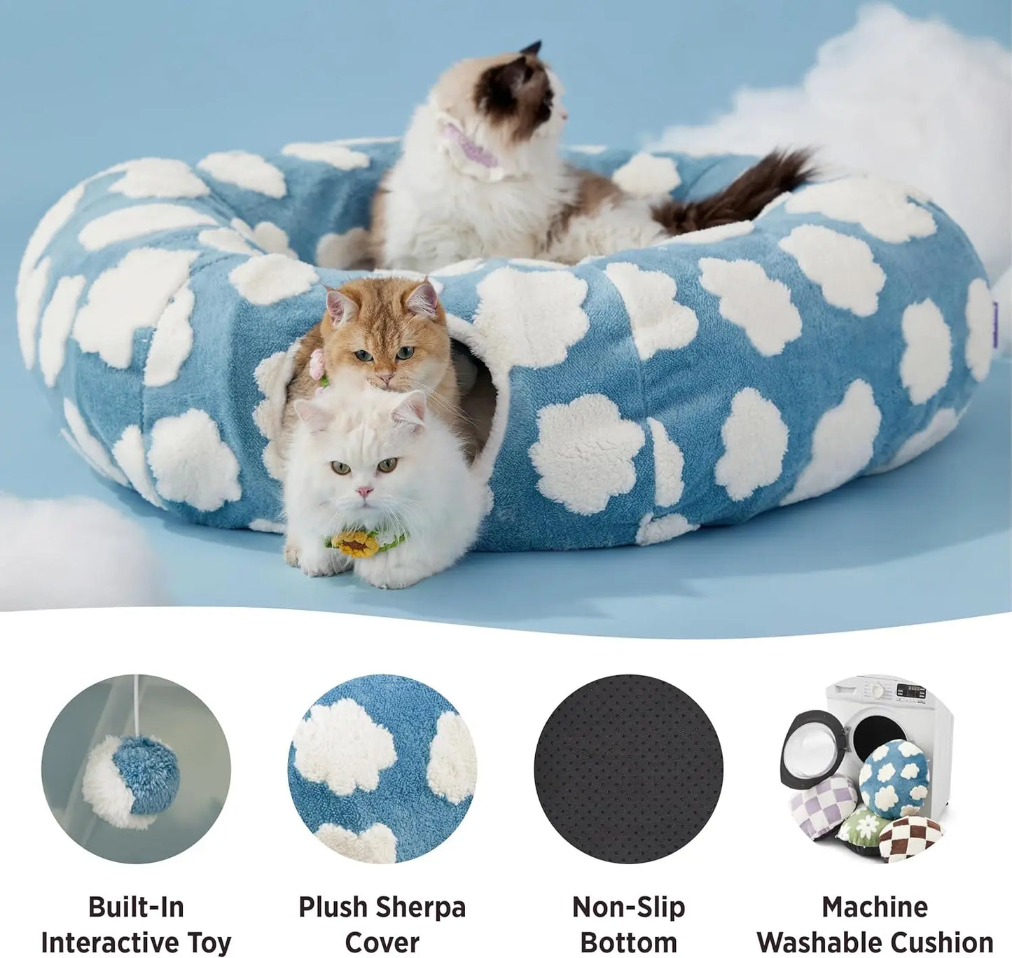 Cozy Cute Pet Tunnel Bed with Blanket - Plush Peek-A-Boo Cave for Dogs & Cats of All Sizes