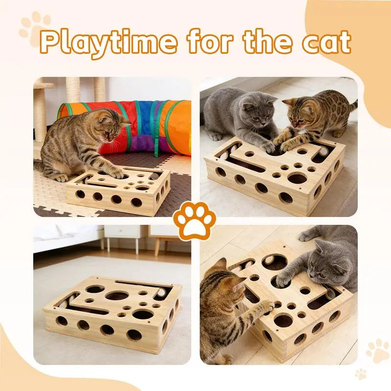 Interactive Cat Scratch Puzzle Box - Stress-Free Nail Care & Engaging Play Toy for All Ages - Durable Oak Design
