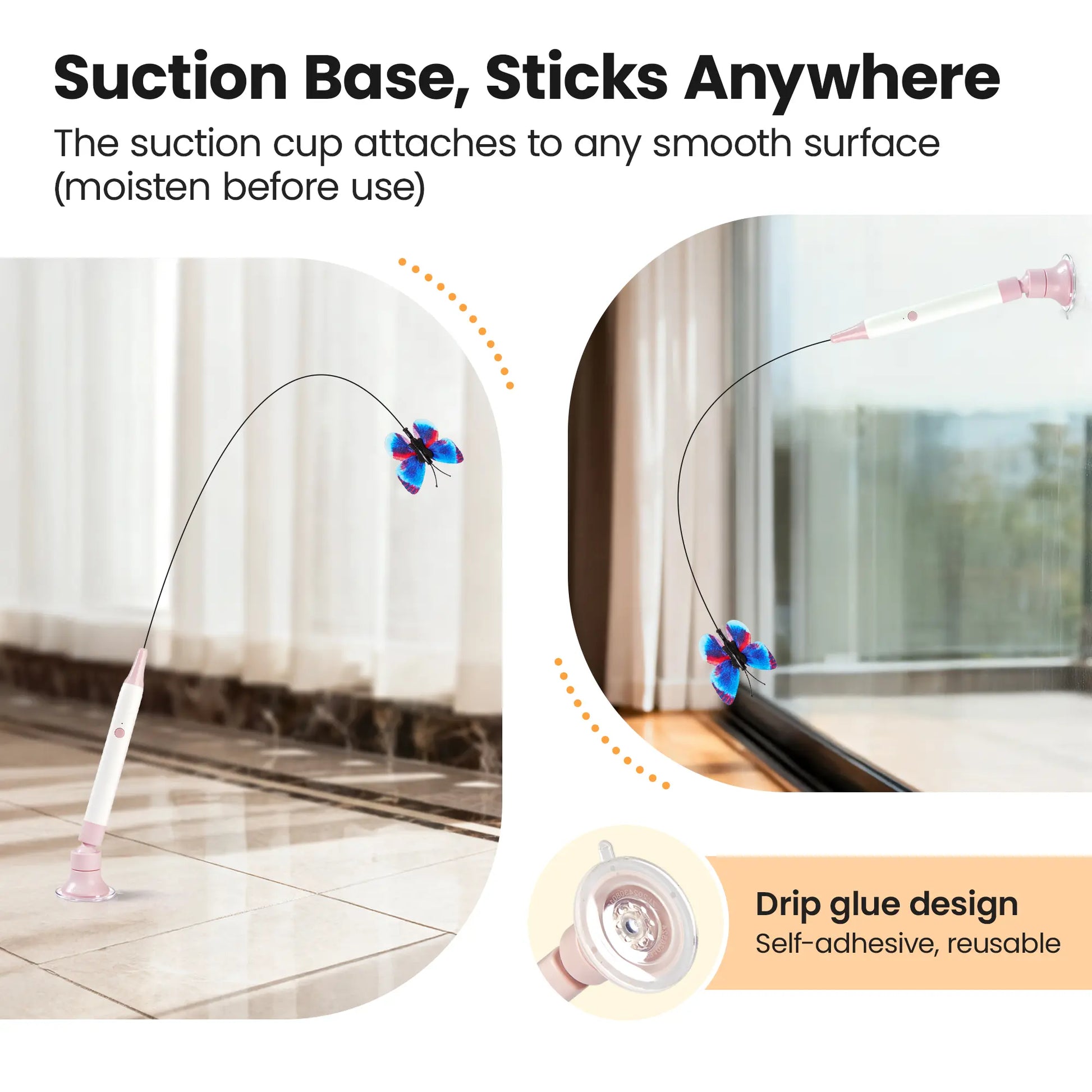 Potaroma Interactive Non-Toxic Butterfly Cat Wand - Electric Spinning Toy with Rechargeable USB, Suction Cup, and Self-Play Modes for Endless Fun!