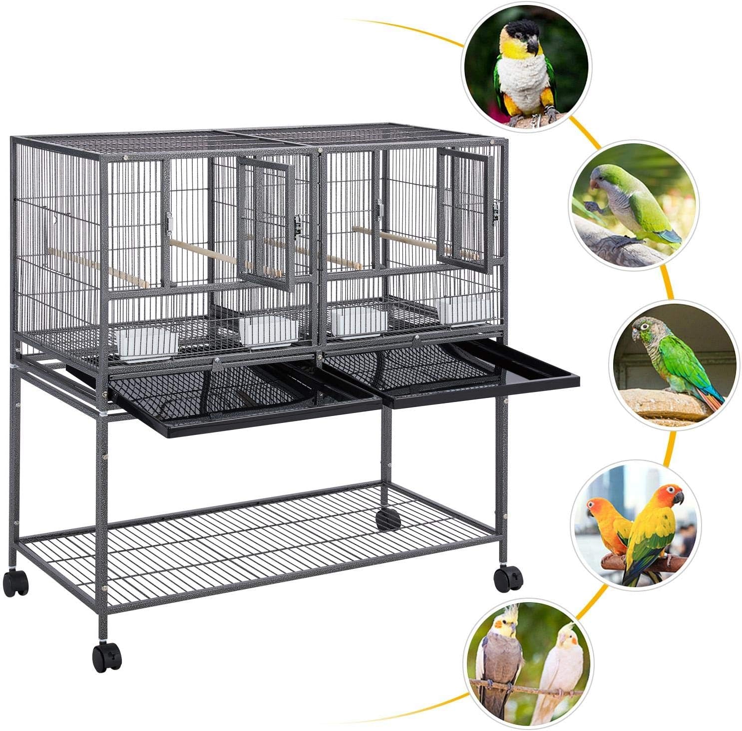 🐦🏠 Yaheetech 41.5" Stackable Divided Breeder Bird Cage — Rolling Stand, Divider, Feeding Doors & Perches (Black)
