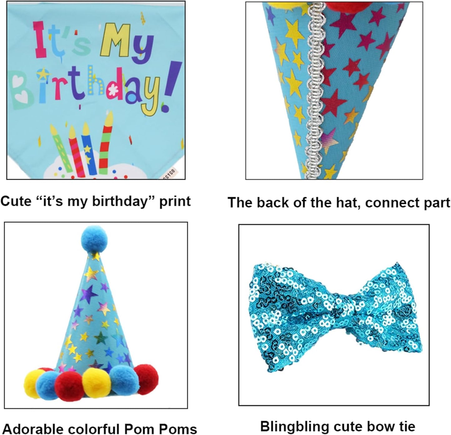 Blue Dog Birthday Bandana, Party Hat & Bow Tie Set for Medium/Large Pups 🎂🐾