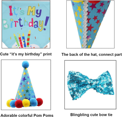 Blue Dog Birthday Bandana, Party Hat & Bow Tie Set for Medium/Large Pups 🎂🐾