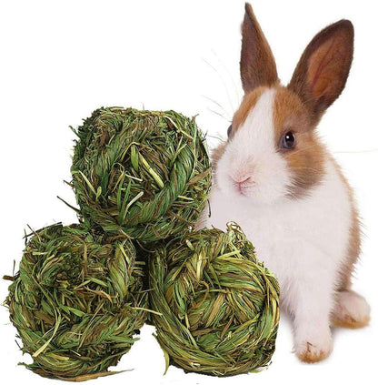 Natural Timothy Grass Balls 🌾🐹 3‑Pack Chew Toys for Rabbits, Guinea Pigs & Hamsters