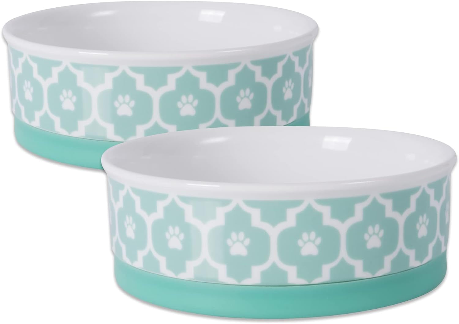 Ceramic Non‑Skid Pet Bowls 🍽️🐾 Set of 2 Lattice Design for Cats & Dogs – 4.25"