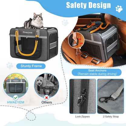 Extra Large Rolling Pet Carrier - Adjustable Height, Airline Approved, Holds Up to 40lbs - Stylish Soft-Sided Black Mesh Travel Bag for Cats & Small Dogs