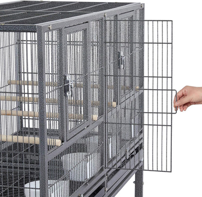 🐦🏠 Yaheetech 41.5" Stackable Divided Breeder Bird Cage — Rolling Stand, Divider, Feeding Doors & Perches (Black)