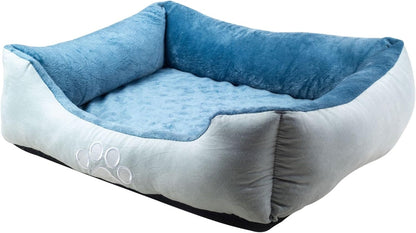 Orthopedic Dog Bed 🐶💤 Reversible Bolster Sofa w/ Washable Cover – Blue Suede/Mink
