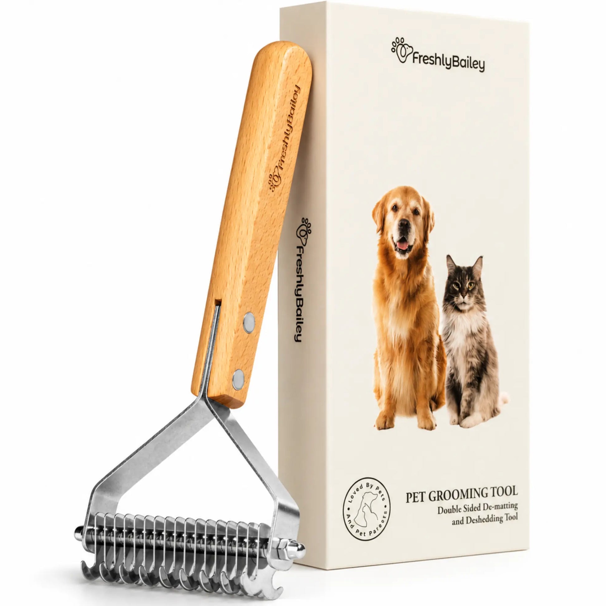 Freshly Bailey - Dematting and Deshedding Brush Tool Comb for Dogs and Cats - Shedding Comb and Mat Remover