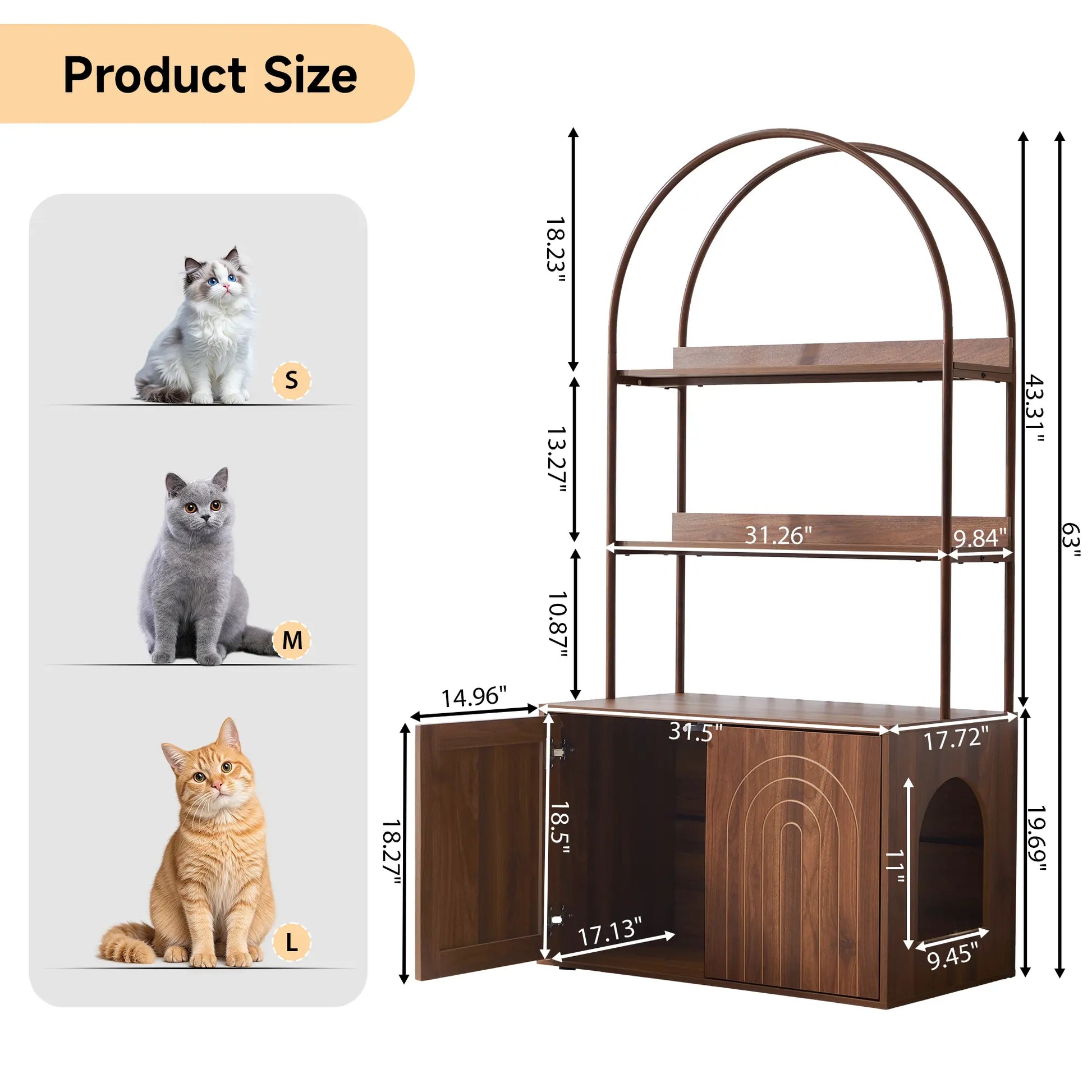 Stylish Walnut Cat Litter Box Enclosure with Shelves – Modern Hidden Cabinet for Your Living Room