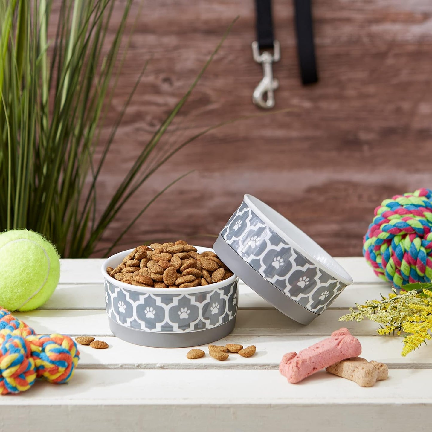 Ceramic Non‑Skid Pet Bowls 🍽️🐾 Set of 2 Lattice Design for Cats & Dogs – 4.25"