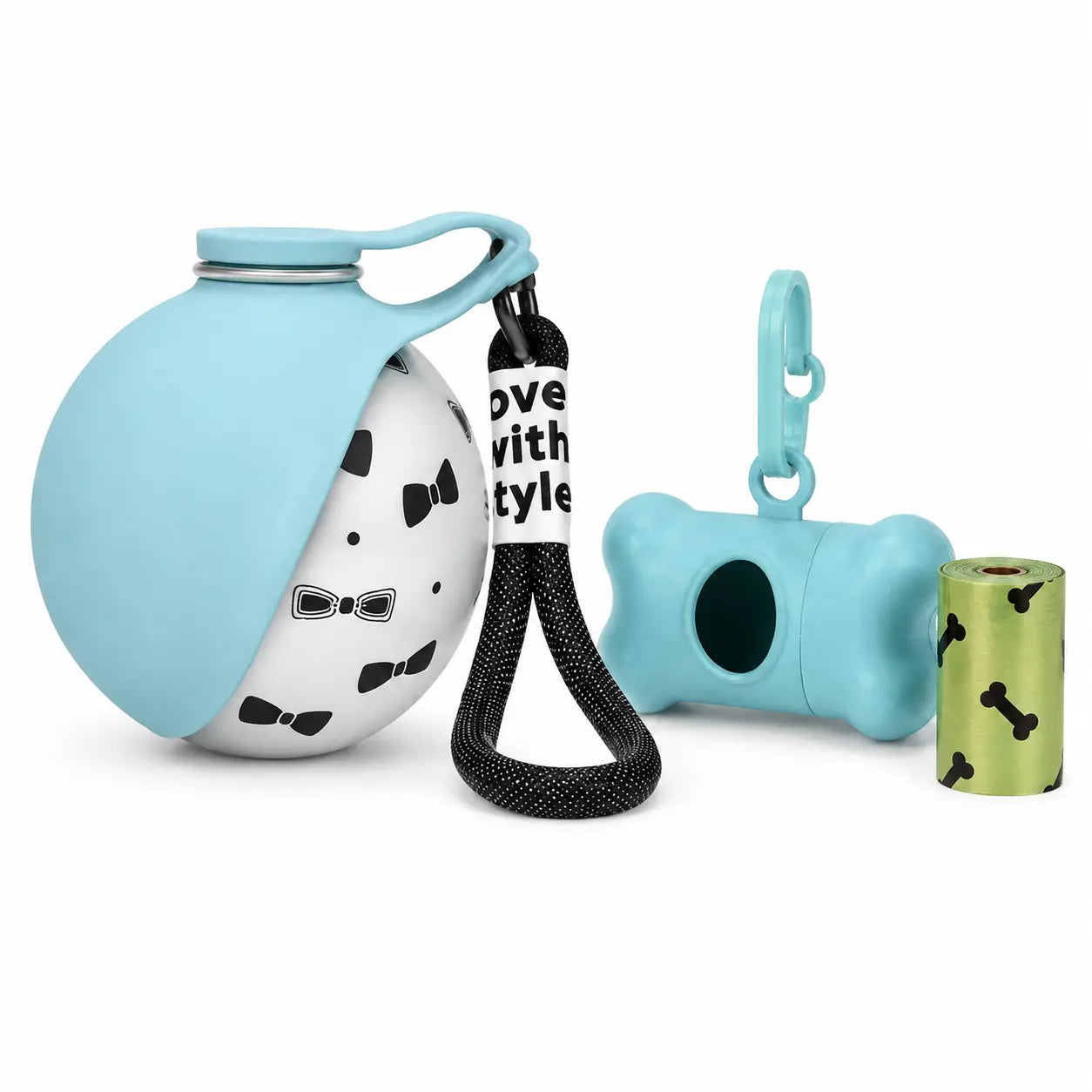 Portable Stainless Steel Pet Water Bottle with Poop Bag Holder - Leak-Proof 285Ml Travel Dispenser for Dogs & Cats