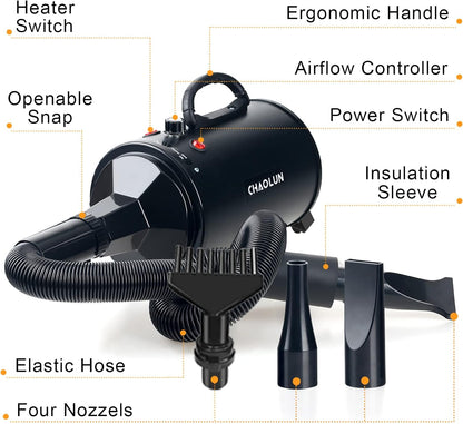 High Velocity Dog Grooming Dryer – Adjustable Speed Pet Hair Dryer with Heater 