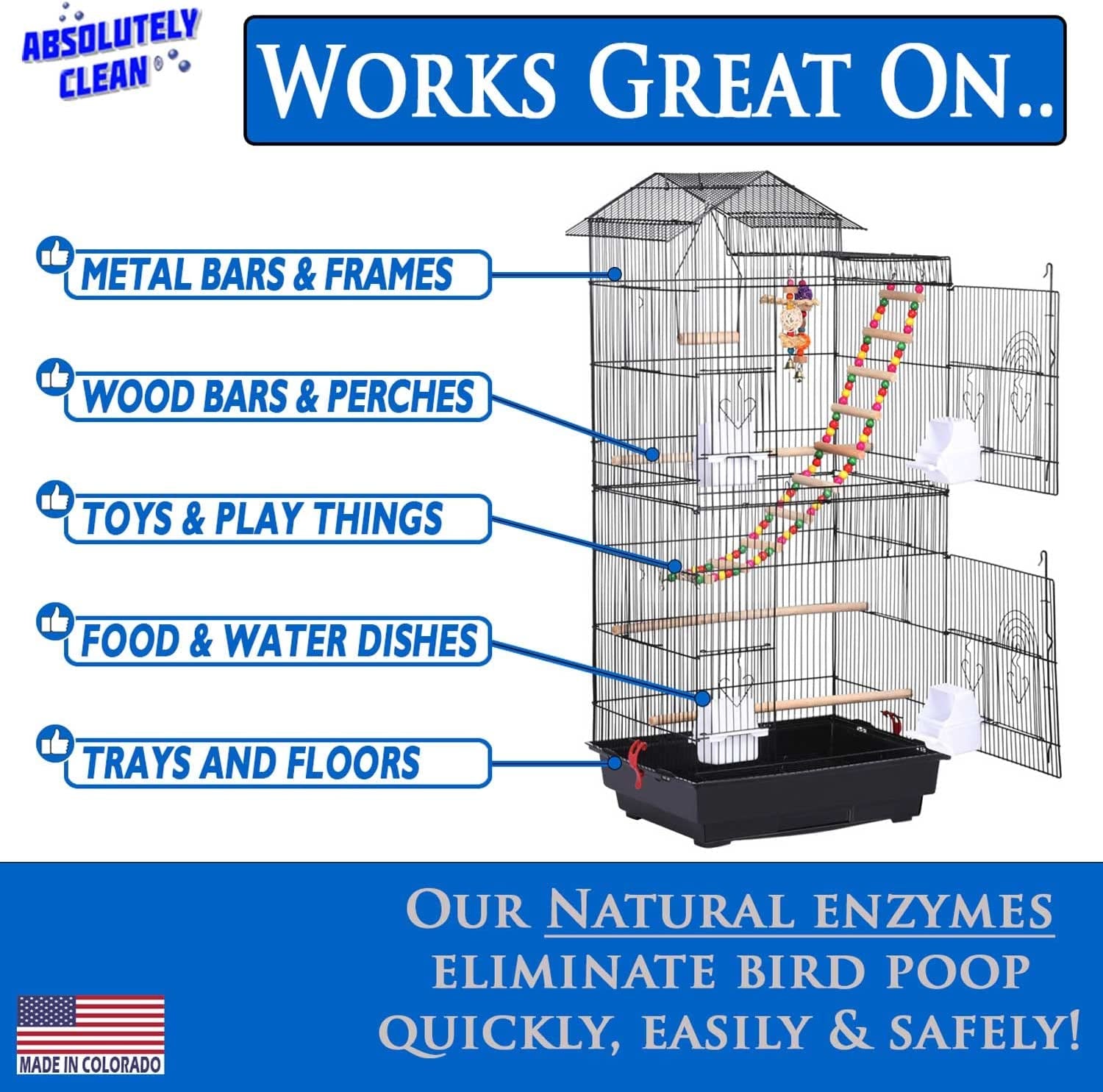 Absolutely Clean Bird Cage Cleaner 🐦✨ Enzyme Poop Remover & Odor Eliminator 16oz