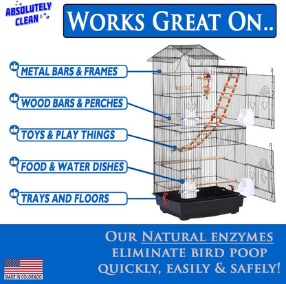 Absolutely Clean Bird Cage Cleaner 🐦✨ Enzyme Poop Remover & Odor Eliminator 16oz