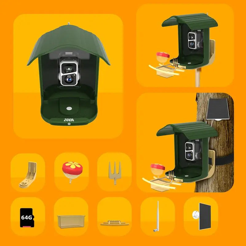 Wireless Outdoor Bird Feeder with Camera Auto Capture 1080P Real-Time Viewing AI Identify Wild Bird Motion Detection IP65 Waterproof 5000Mah Battery