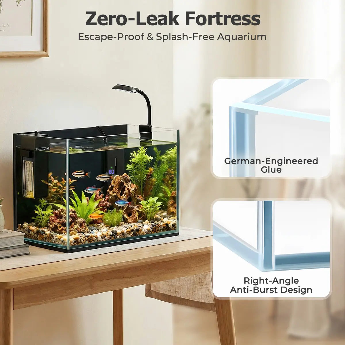 PAWGIANT 2.5 Gallon Nano Nature Aquarium Kit - Ultra-Clear Rimless Desktop Tank with Smart Temp Control, Light & Silent Multi-Layer Filter for Betta Fish