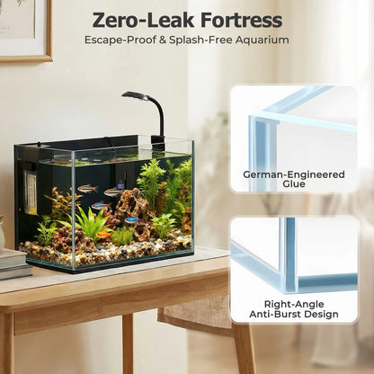 PAWGIANT 2.5 Gallon Nano Nature Aquarium Kit - Ultra-Clear Rimless Desktop Tank with Smart Temp Control, Light & Silent Multi-Layer Filter for Betta Fish