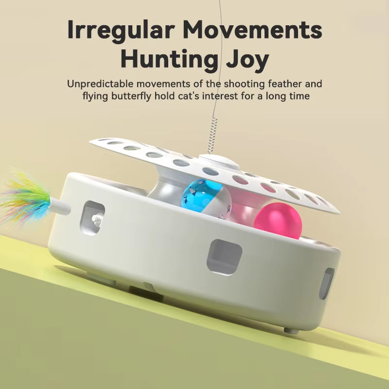 3‑in‑1 Automatic Cat Toy 🦋 Feather Ambush + Track Balls + Fluttering Butterfly