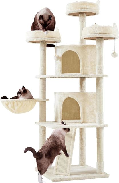 Yaheetech 68.5" Large Cat Tree Tower - Stable Multi-Level Cat House with 3 Wide Perches, Spacious Condo, and Sisal-Covered Scratching Posts - Dark Gray