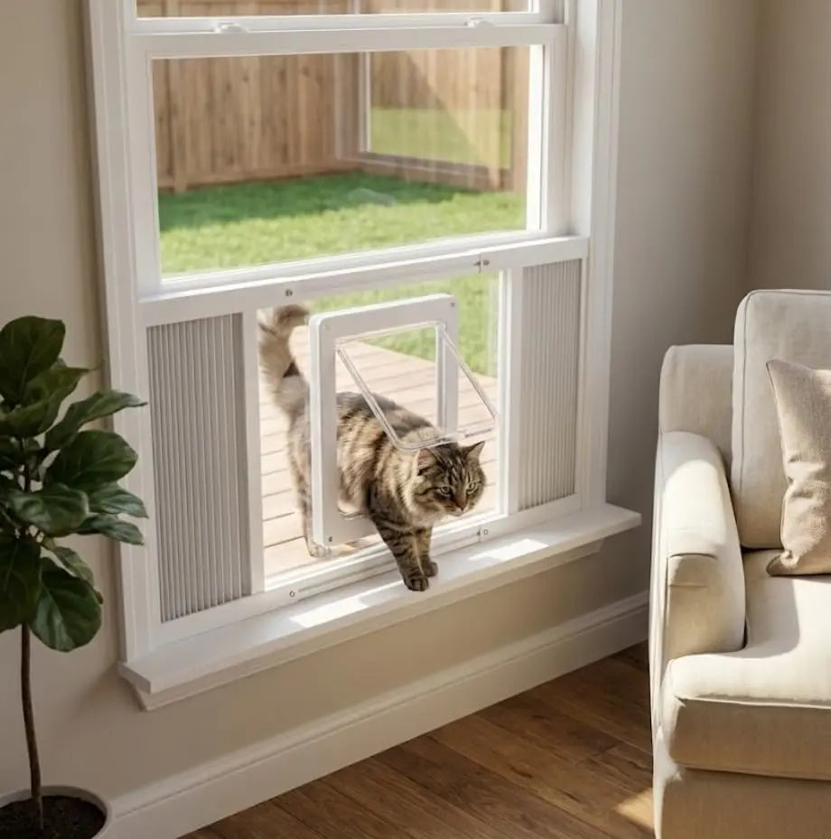 Jubitail No-Drill Cat Door Insert for Vertical Sash Windows – Easy Access for Cats (Fits 23.5–37.5 In)