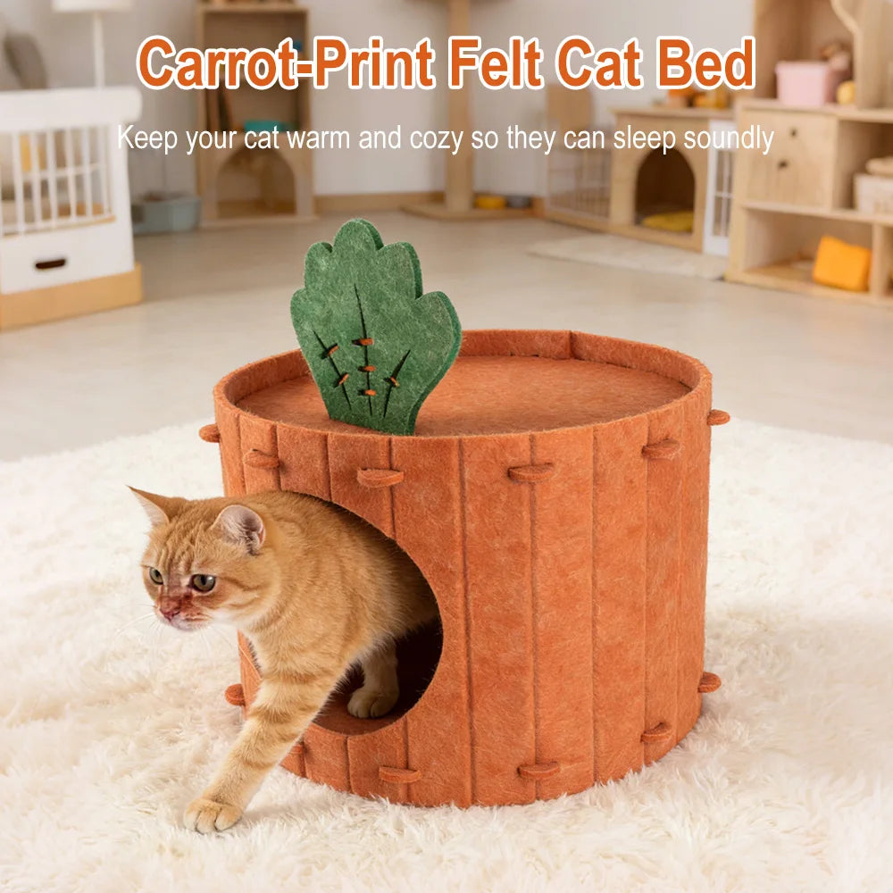 Felt Cloth Cat Nest Carrot Theme Bed Soft & Durable Detachable Pet Cave House Scratch Board Wear-Resistant Semi-Enclosed Cat Bed