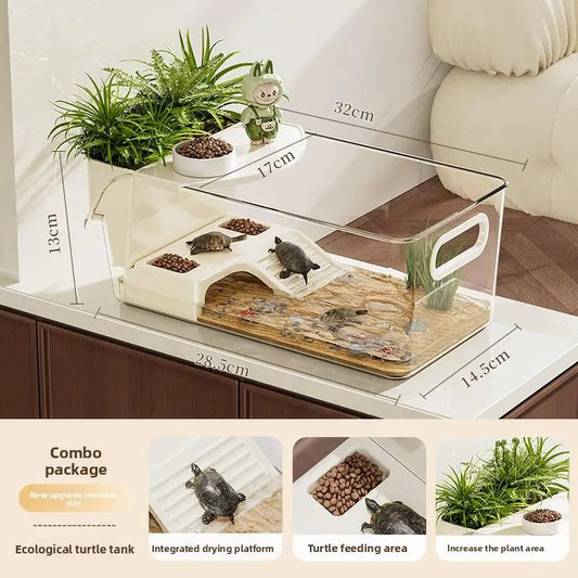 Crystal Clear All-in-One Turtle Tank with Basking Platform - Perfect for Semi-Aquatic Turtles & Amphibian Friends!
