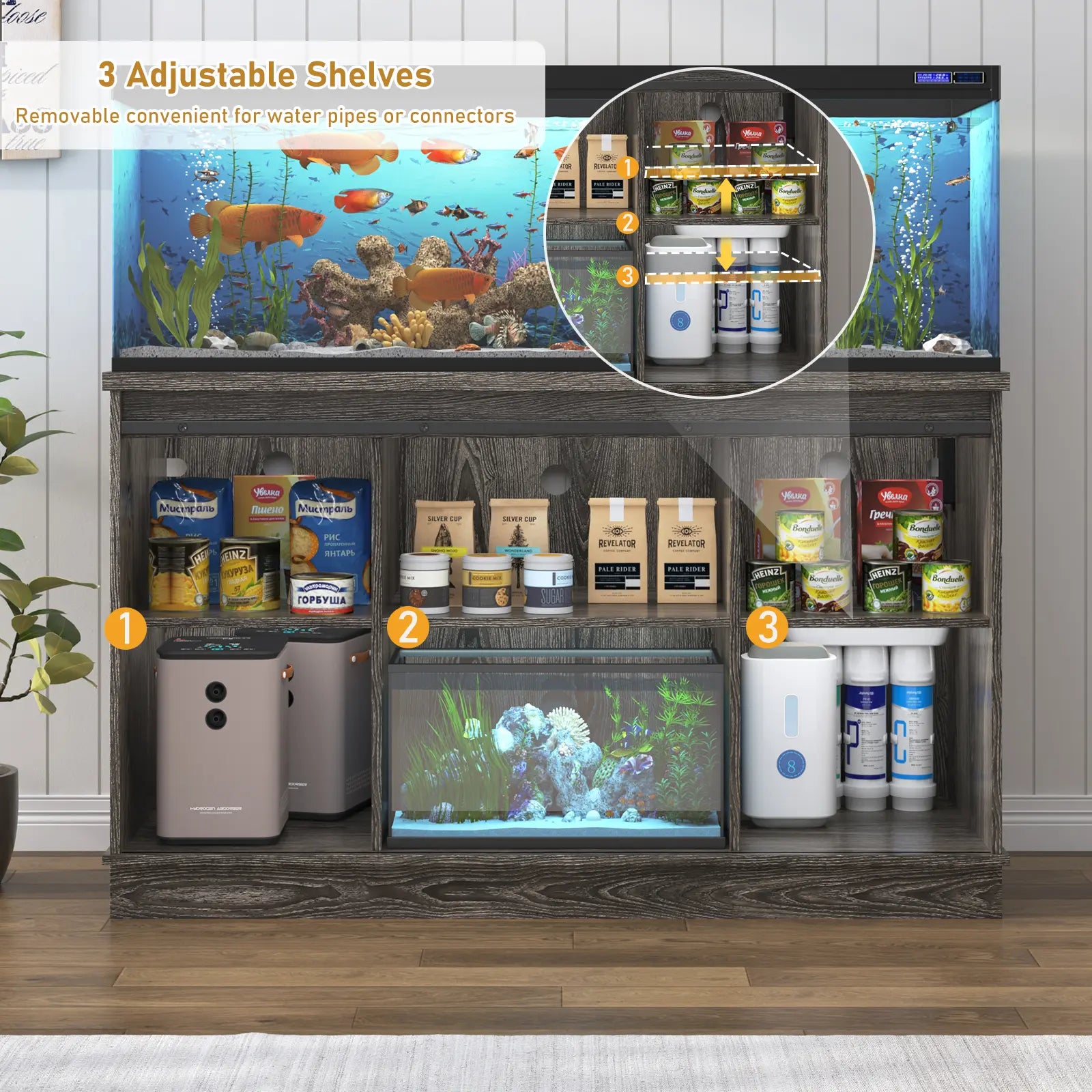 Stylish Farmhouse Aquarium Stand with Power Outlet - Heavy Duty 20 to 120 Gallon Fish Tank & Reptile Tank Cabinet with Sliding Barn Door in White, Grey, or Black