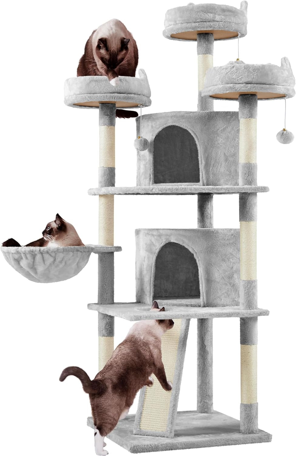 Yaheetech 68.5" Large Cat Tree Tower - Stable Multi-Level Cat House with 3 Wide Perches, Spacious Condo, and Sisal-Covered Scratching Posts - Dark Gray