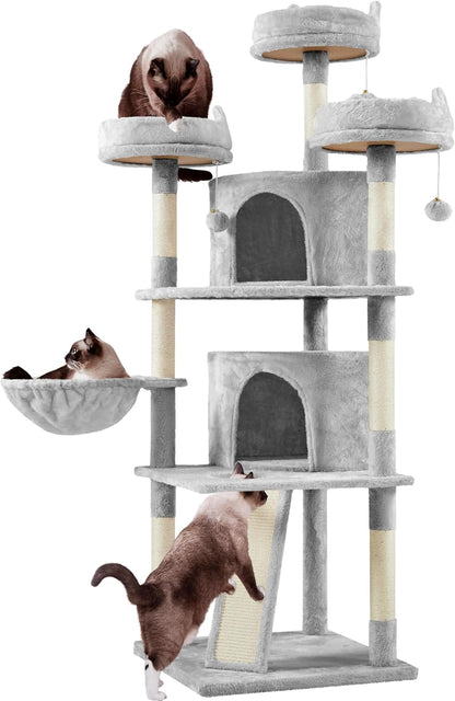 Yaheetech 68.5" Large Cat Tree Tower - Stable Multi-Level Cat House with 3 Wide Perches, Spacious Condo, and Sisal-Covered Scratching Posts - Dark Gray
