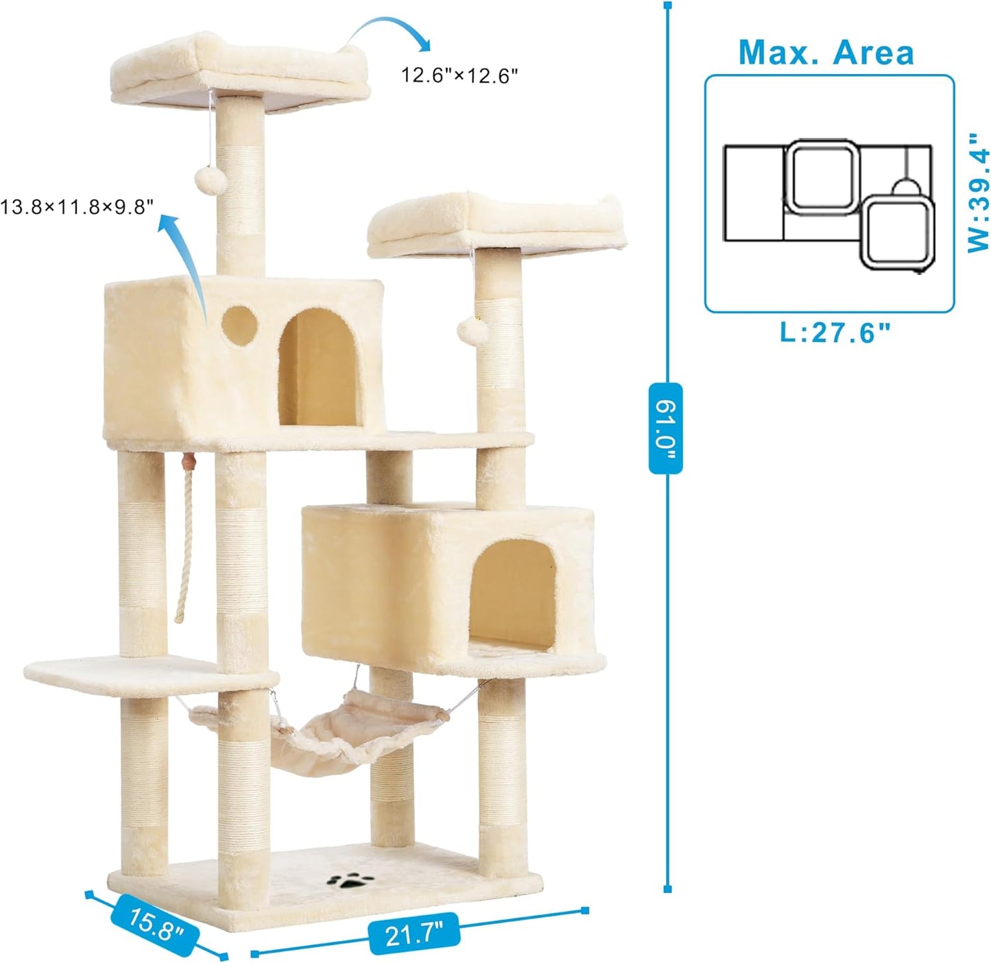 Scratch‑Resistant Cat Tree Condo 🐾✨ Multi‑Level Tower with Hammock for Large Cats