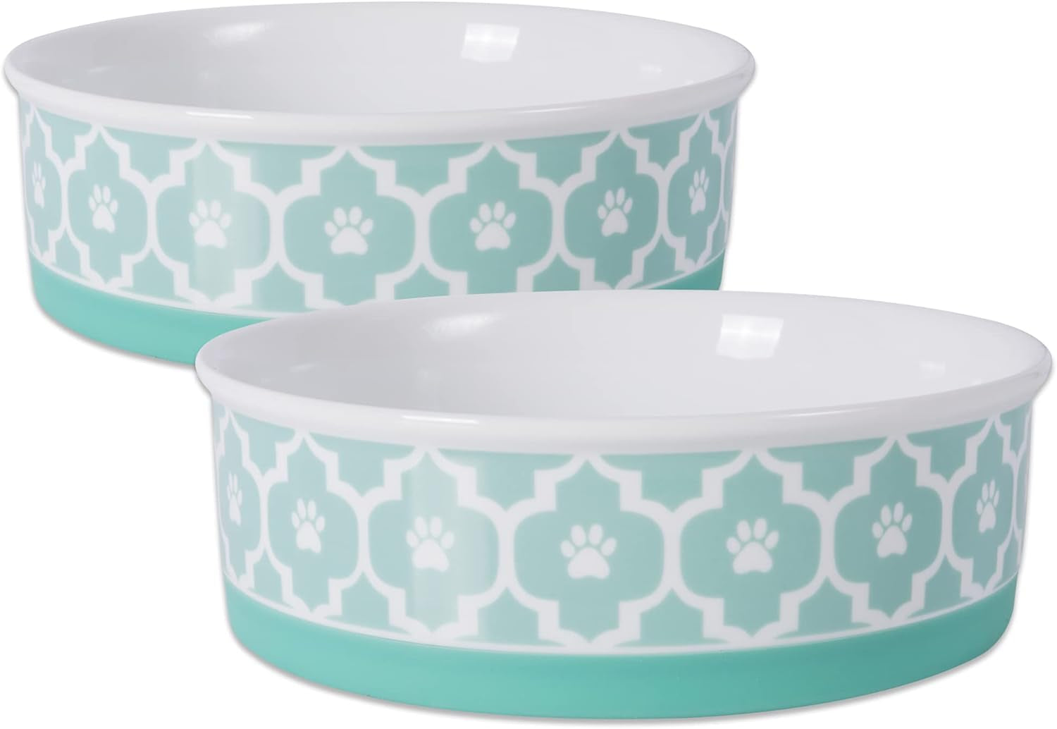 Ceramic Non‑Skid Pet Bowls 🍽️🐾 Set of 2 Lattice Design for Cats & Dogs – 4.25"