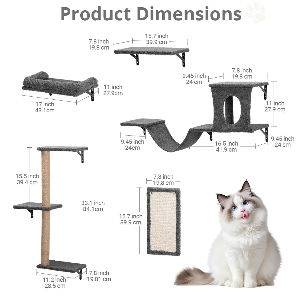 CAVEEN 5-in-1 Wall-Mounted Cat Climbing Set - Perfect Cat Wall Shelves and Perches for Multiple Cats to Play, Sleep, and Lounge