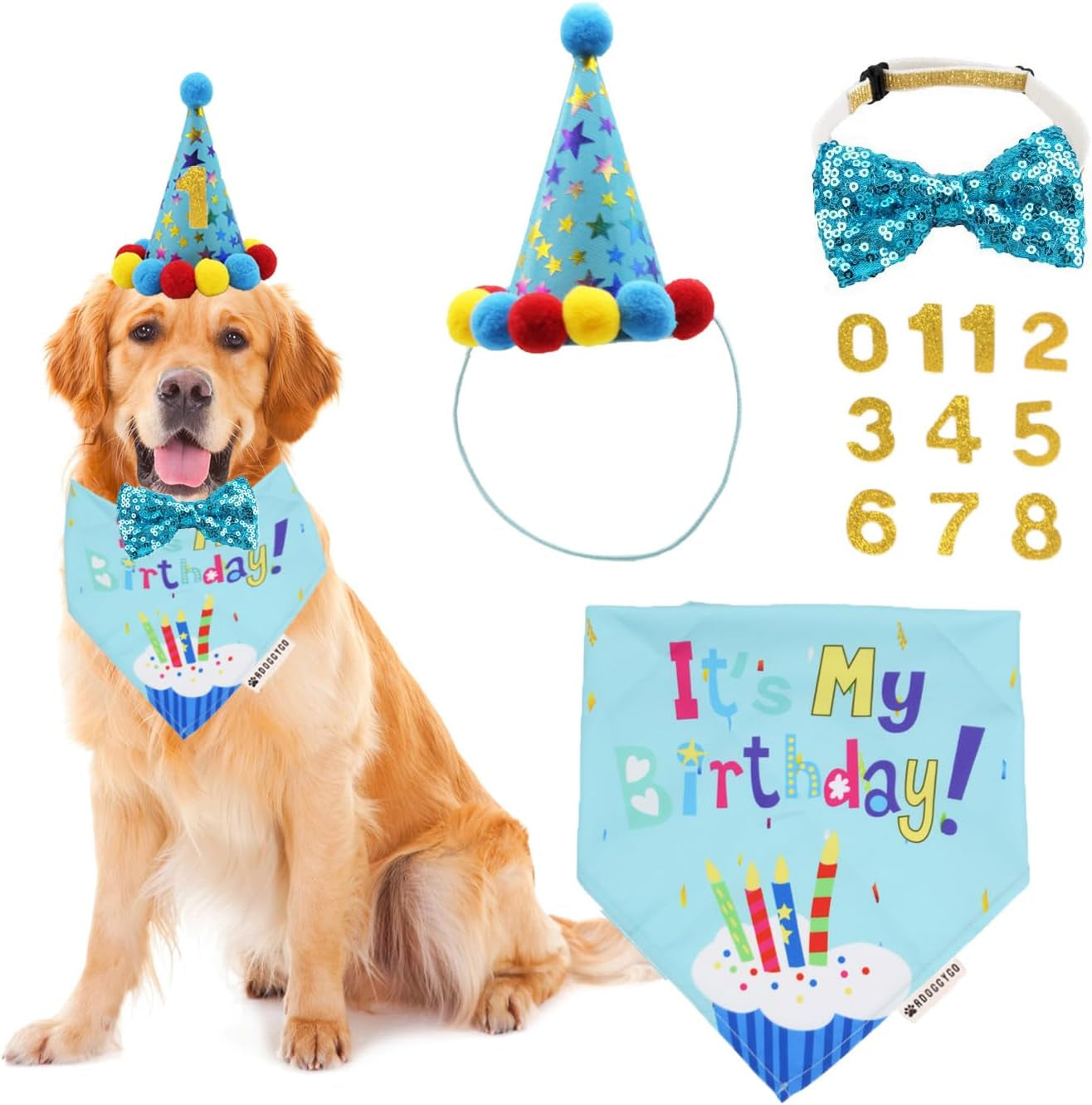 Blue Dog Birthday Bandana, Party Hat & Bow Tie Set for Medium/Large Pups 🎂🐾