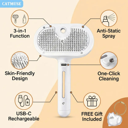 CATMUSE 3-in-1 Self-Cleaning Steam Deshedding Brush - Ultimate Grooming & Massage Tool for Cats & Dogs of All Coat Types