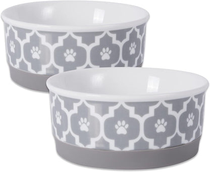 Ceramic Non‑Skid Pet Bowls 🍽️🐾 Set of 2 Lattice Design for Cats & Dogs – 4.25"